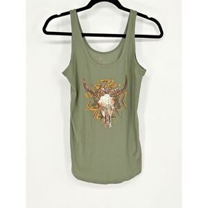 NOBO No Boundaries Fitted Green Skull Scoop Stretch Knit Tank Size Medium (7-9)